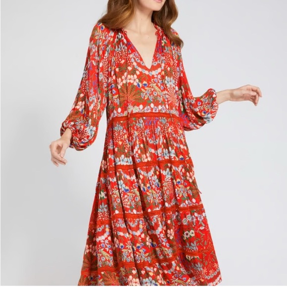 Alice + Olivia Layla Floral Crepe de Chine Midi Dress - Picture 1 of 16
